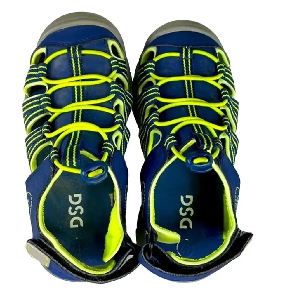 DSG Youth Caged Sandal 12 Youth Navy Blue /Yellow Adjustable Ankle Strap & Top